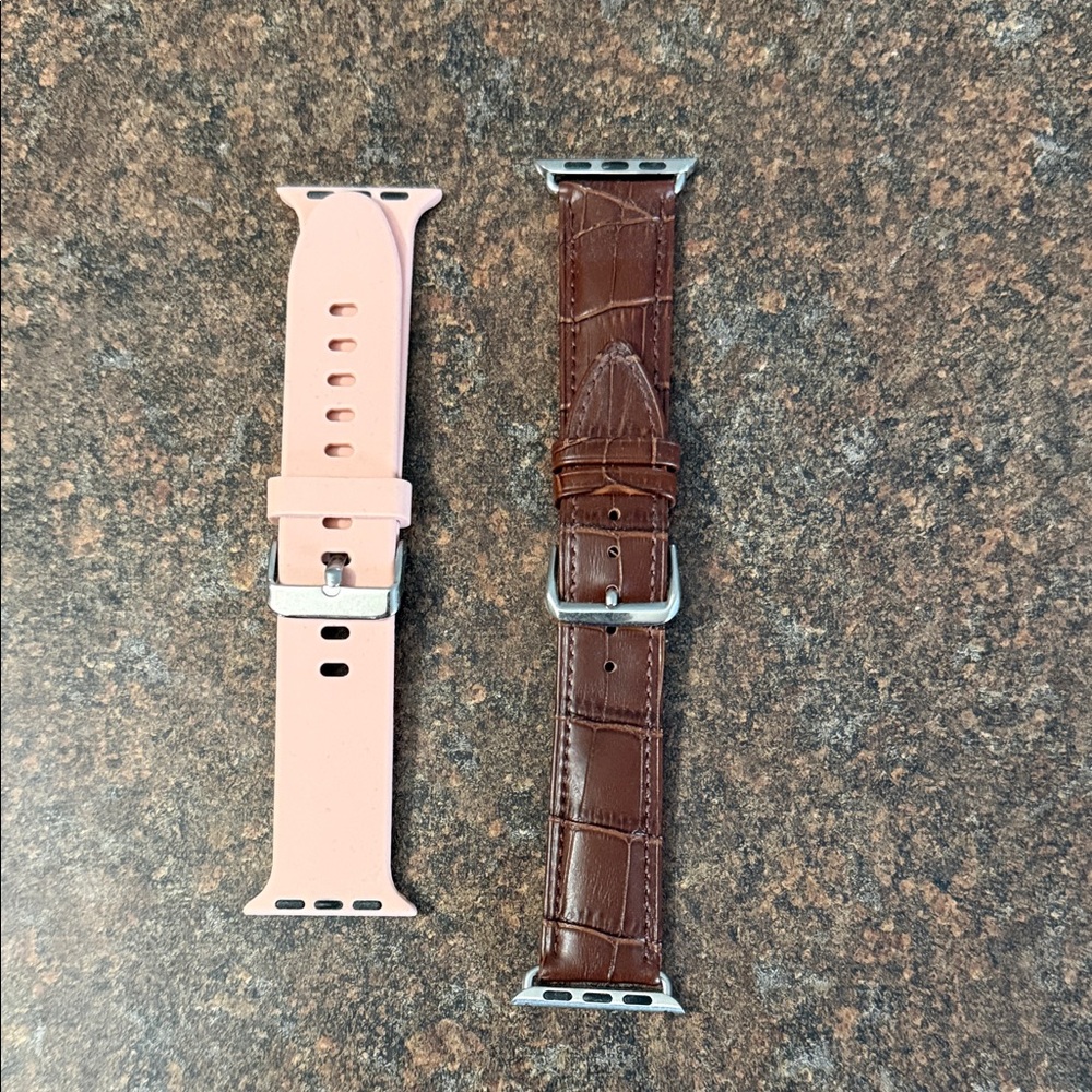 Pink Silicone and Brown Leather Apple Watch Bands